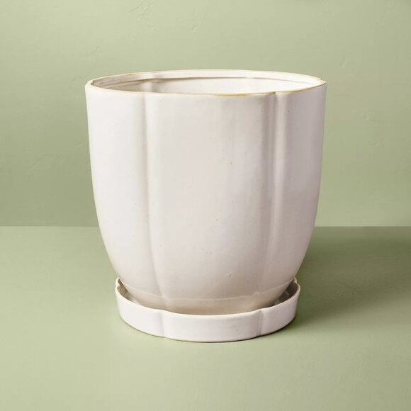 11.25" Stoneware Indoor/Outdoor Planter Pot Saucer Cream‎ Hearth & Hand Magnolia - Picture 1 of 7